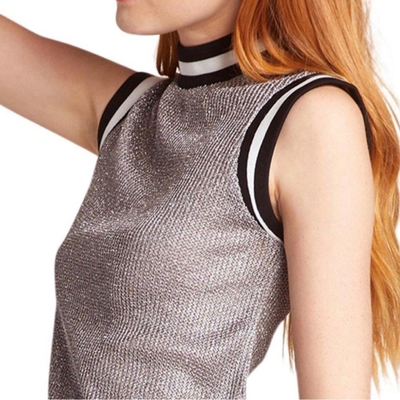 BB Dakota for Anthropologie Metallic Lurex Knit Varsity Tank Top | Silver | M - Picture 4 of 16